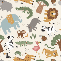 Vector seamless pattern with safari animals.