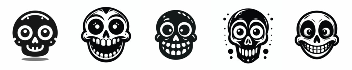 Fototapeta premium black and white vector cute halloween skull