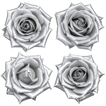 Four silver roses on white