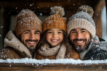 Family in winter clothing smiling at camera.