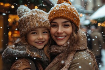 girls in winter clothing hugging each other.