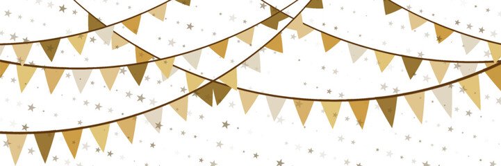 EPS 10 vector illustration of seamless gold colored garlands and confetti of stars on white background for sylvester party or carnival template usage