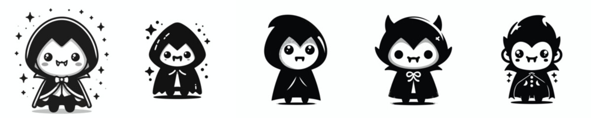 black and white vector cute little vampire halloween