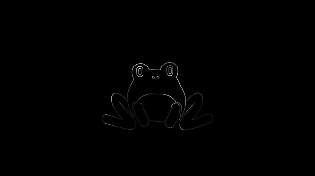 Video animation of cute outline frogs isolated on dark background