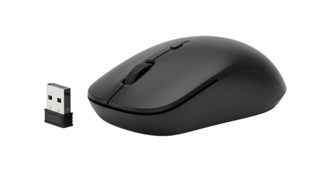 Sleek wireless computer mouse and usb dongle for precise digital navigation and productivity