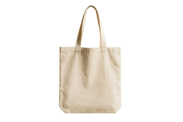 Minimal beige cotton tote bag with handles, isolated style on white background, concept of eco design, clean layout, reusable environment item. Ai generative.