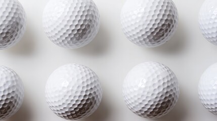 golf. A close-up arrangement of golf balls on a white background, showcasing minimalist sports aesthetics. event key visuals, club posters, designed for sports event promotions and stadium branding.