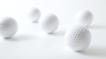 golf. A close-up arrangement of golf balls on a white background, showcasing minimalist sports aesthetics. event key visuals, club posters, designed for sports event promotions and stadium branding.