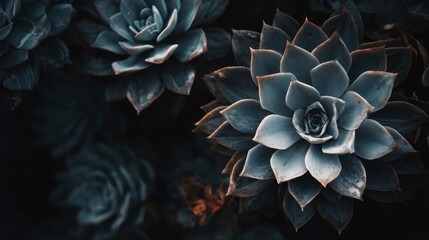 Succulent plant close-up with soft natural lighting and dark moody background