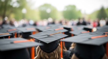 Joyful graduation ceremony crowd wearing caps and gowns celebrating academic achievement and future success outdoors in daylight