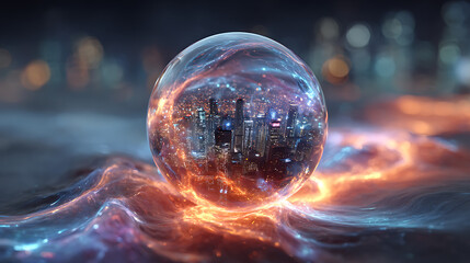 inside sphere captivating within rippling scene field energy cityscape visible dominate orb, vibrant colors digital glowing futuristic, rests 81602957 1