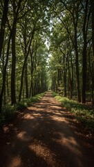 Fototapeta premium Quiet Forest Path with Dappled Sunlight