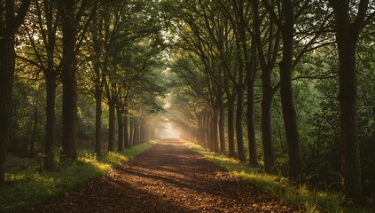 Obraz premium Quiet Forest Path with Dappled Sunlight