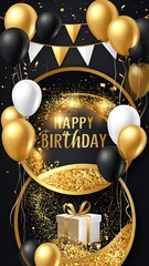 Birthday celebration with balloons and a gift