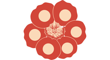 Floral design with red petals and beige center, abstract and simplified