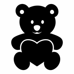 Stylized black teddy bear holding a heart, representing love and affection