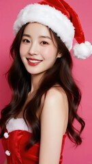 Smiling young woman in Santa hat, a concept on joy, festive spirit, and holiday celebration.