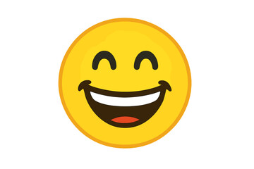 Fototapeta premium Happy smiling emoticon character. Grinning smiley face emoji vector icon. Cute cartoon facial expression of joy and laughter. Cheerful positive emotion symbol. Flat design.