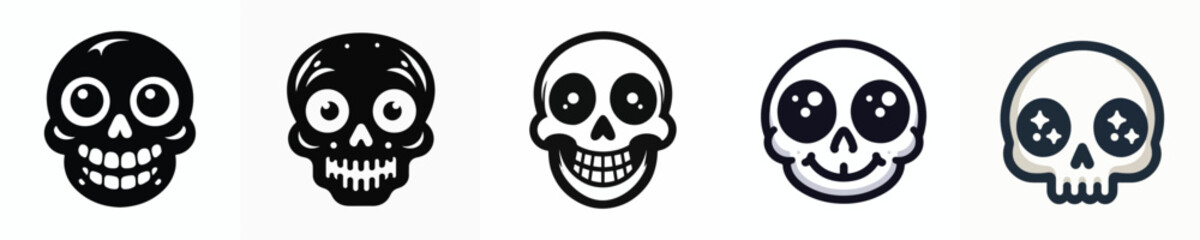black and white vector cute halloween skull