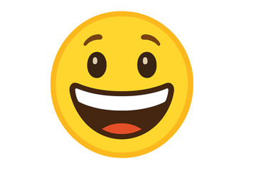 Fototapeta premium Grinning face with big eyes emoji. Happy smiley face with a huge smile. Positive yellow emoticon showing joy and happiness. Vector illustration symbol for chat and web icon.