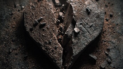 Broken Heart: Two textured stones, intricately arranged to resemble a broken heart, evoke a sense of emotional pain. The image whispers a tale of fragmentation and loss.
