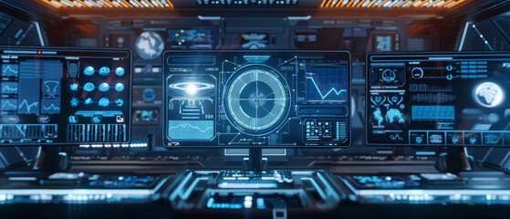 A futuristic spaceship control panel with blue lighting, useful for articles about future technologies and science fiction.