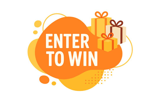 Enter to win social media post. Giveaway contest announcement banner. Vector illustration with abstract liquid shape and prize gift boxes. Business marketing and promotion concept.