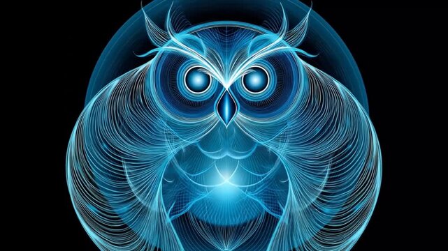 Abstract blue owl illustration on black background decorative element
