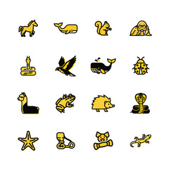 Collection of diverse cartoon animals and insects featuring nature wildlife and creatures