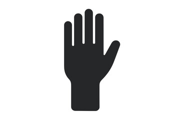 Obraz premium Stop hand symbol. Raised open palm gesture glyph icon. Vector for concepts like high five, vote, help, support, volunteering, questions, or participation. Black silhouette.