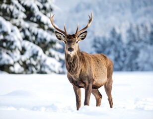 Majestic stag in a snowy forest