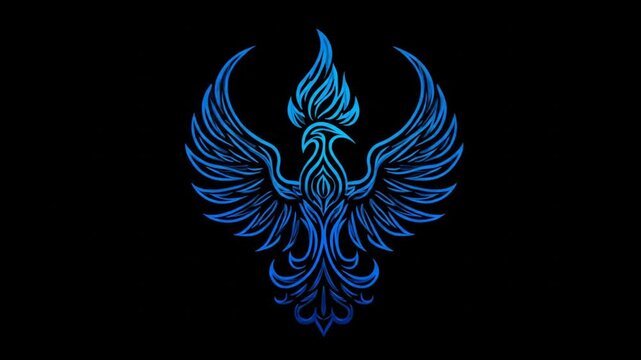 Blue phoenix design against black background concept illustration