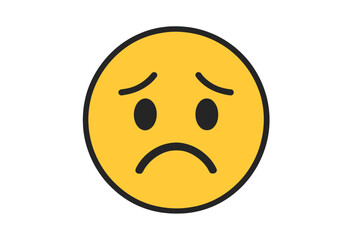 Fototapeta premium Sad emoticon vector icon. Unhappy face emoji expressing sadness, disappointment. Negative emotion, bad feedback, customer review symbol. Depression, grief, sorrow concept.