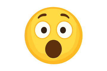 Fototapeta premium Surprised emoji face vector illustration. Shocked emoticon with open mouth and big eyes. Concept of amazement, disbelief and wow effect. Simple isolated yellow smiley icon.