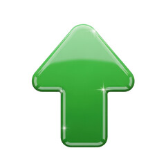 Green plastic arrow up 3d icon sign isolated on transparent background 