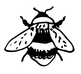 Simple black outline drawing. Bee, bumblebee, flying insects, pollination, pollen. Nature.