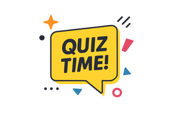 Quiz time vector speech bubble. Trendy text balloon with geometric shapes for trivia night contest. Fun illustration for game show, test, exam, poll, or question concept.