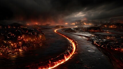 Magma lake with glowing paths