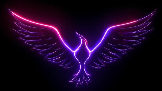 Neon phoenix silhouette soaring against black background modern visual
