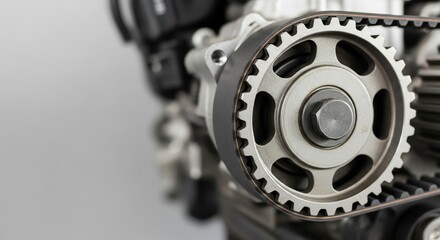 Timing belt installation demonstrates precise engineering. Timing belt stretched over gear wheel ensures engine synchronization.