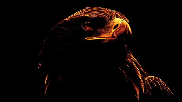 Golden eagle profile on black background for wildlife and freedom concepts