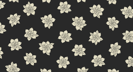 Floral pattern. Light beige flowers on dark grey
