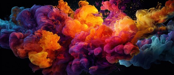 Vivid paint splash in swirl with mixed colors, chemical reaction style. Use for digital art, social media, and scientific visuals.