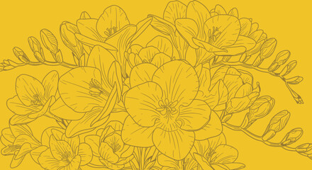 Yellow-on-yellow floral pattern, many freesia