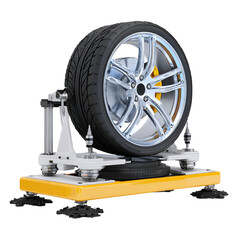 Car Wheel on Balancing Machine Tire Alignment Auto Repair Shop