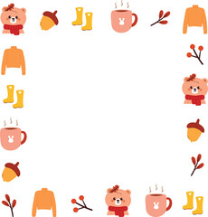 Fototapeta premium cute frame border with autumn element drawing. cute cartoon for photo frame