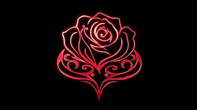 Abstract rose design glowing red floral illustration on black background