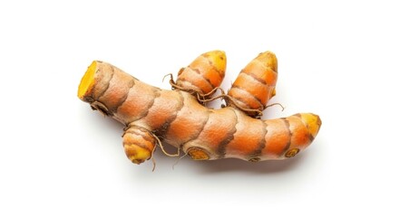 Naklejka premium Fresh Organic Ginger Root with Bright Orange Skin and Knobby Shape on White Background