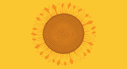 Illustration of a sunflower with geometric center on yellow background