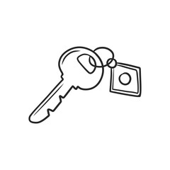 Key with Tag Hand-Drawn Doodle Outline Vector Illustration
